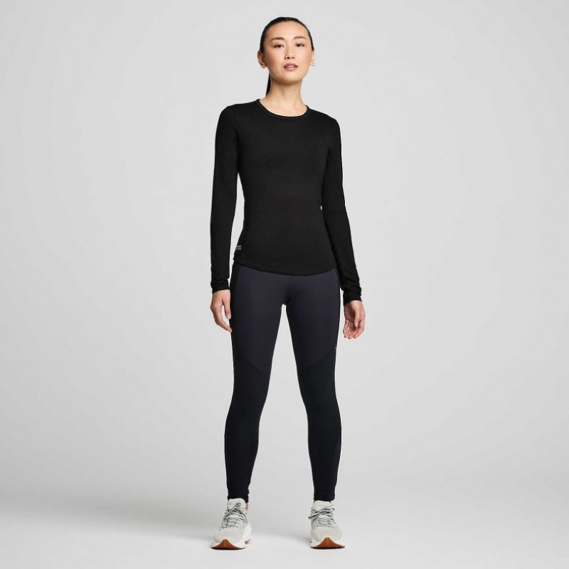 Black Saucony Peregrine Merino Long Sleeve Women's T-Shirt | USA CYVWPN