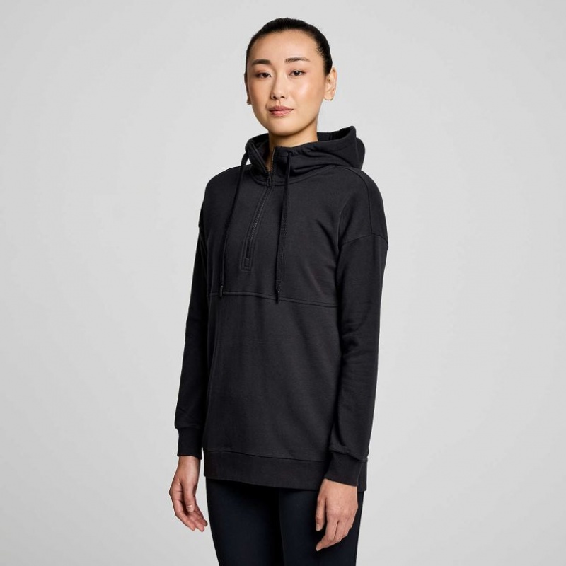 Black Saucony Recovery Zip Tunic Women\'s Hoodie | USA EMRANV