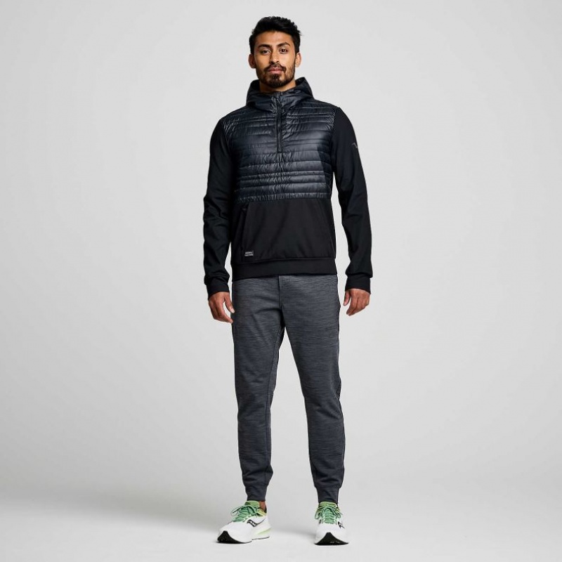 Black Saucony Solstice Oysterpuff Men's Hoodie | USA NMSVZQ