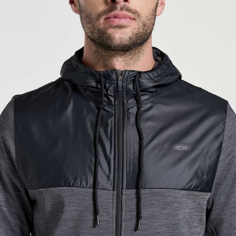 Black Saucony Solstice Zip Men's Hoodie | USA PWDTAF