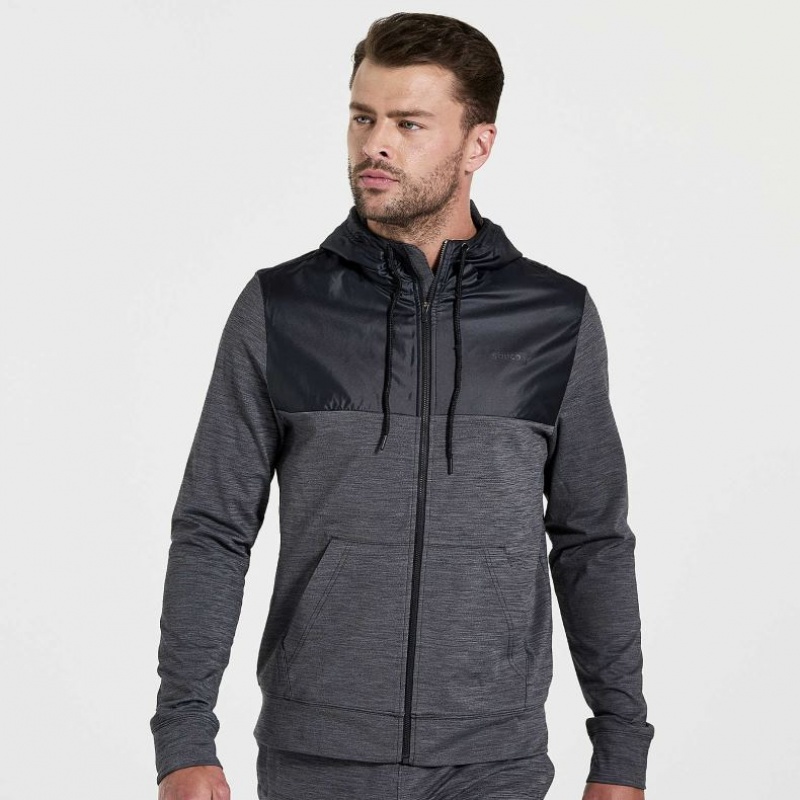 Black Saucony Solstice Zip Men\'s Hoodie | USA PWDTAF