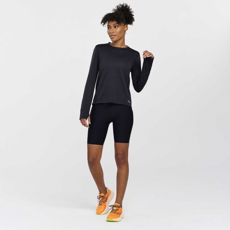 Black Saucony Stopwatch Long Sleeve Women's T-Shirt | USA KYCXEN