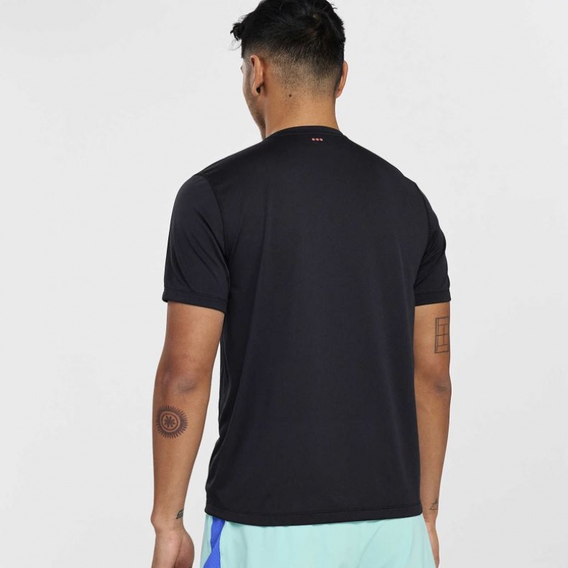 Black Saucony Stopwatch Short Sleeve Men's T-Shirt | USA WQDGJL