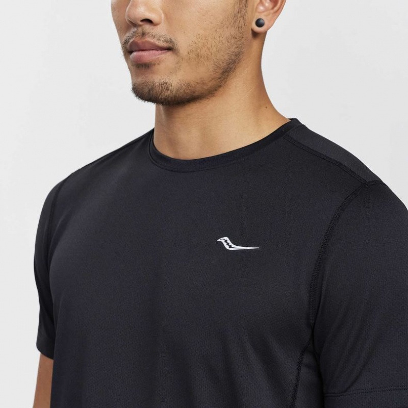 Black Saucony Stopwatch Short Sleeve Men's T-Shirt | USA WQDGJL