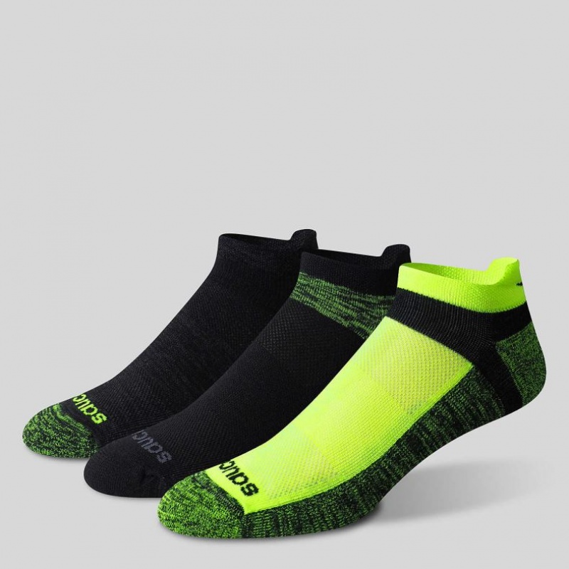 Black / Green Saucony Inferno No Show Tab 3-Pack Men's Socks | USA HRPUSB