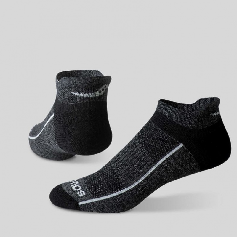 Black / Grey Saucony Inferno Merino Wool Blend No Show 3-Pack Men's Socks | USA ZVIODY