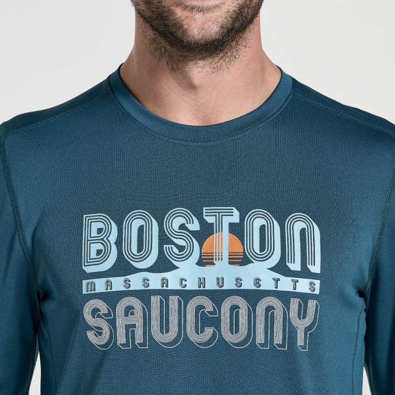 Blue Saucony Stopwatch Graphic Long Sleeve Men's T-Shirt | USA WFKJYQ