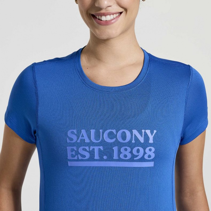 Blue Saucony Stopwatch Graphic Short Sleeve Women's T-Shirt | USA GRBDJQ