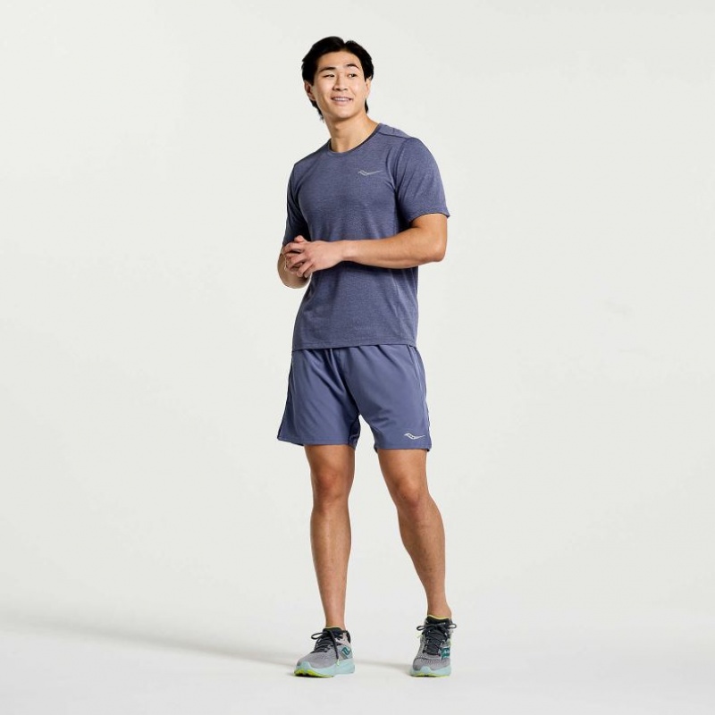 Blue Saucony Stopwatch Short Sleeve Men's T-Shirt | USA KVUZWO