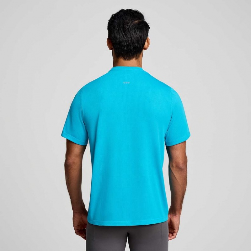 Blue Saucony Stopwatch Short Sleeve Men's T-Shirt | USA IHULVF