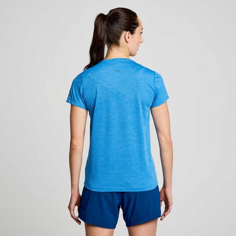 Blue Saucony Stopwatch Short Sleeve Women's T-Shirt | USA JWOERF