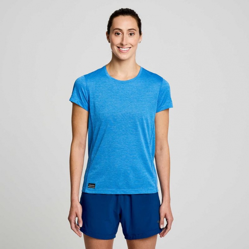 Blue Saucony Stopwatch Short Sleeve Women\'s T-Shirt | USA JWOERF