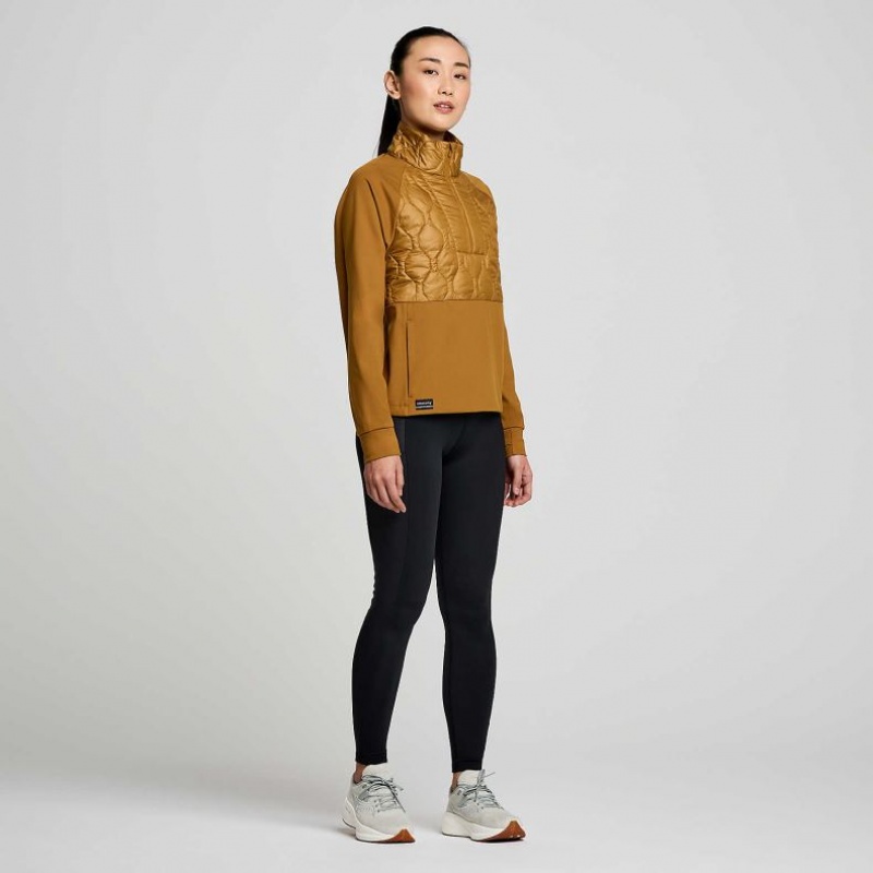 Brown Saucony Solstice Oysterpuff 1/2 Zip Women's Sweatshirt | USA NLXCIH