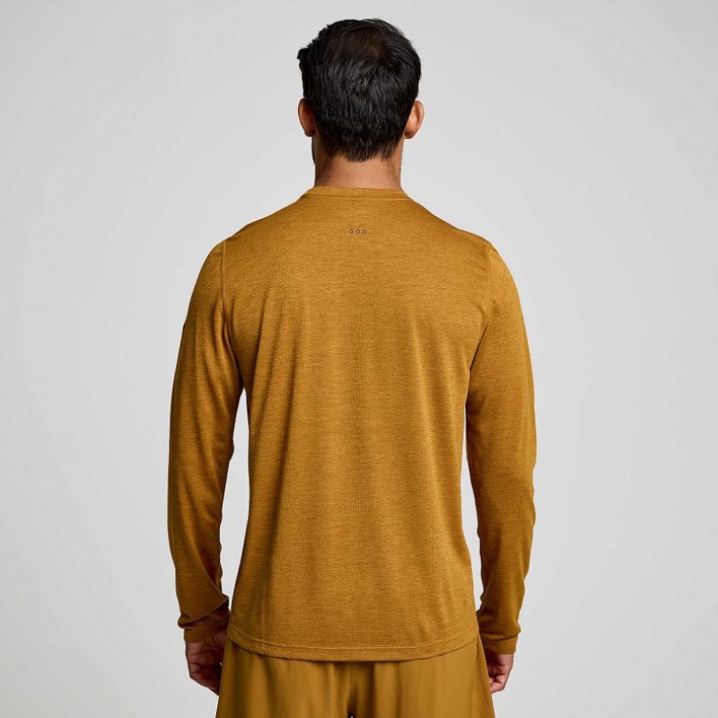 Brown Saucony Stopwatch Long Sleeve Men's T-Shirt | USA KIZCRN