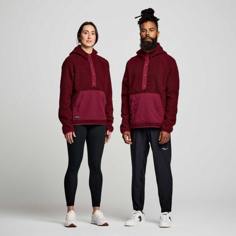 Burgundy Saucony Recovery Sherpa Pullover Men's Hoodie | USA ARPCKI