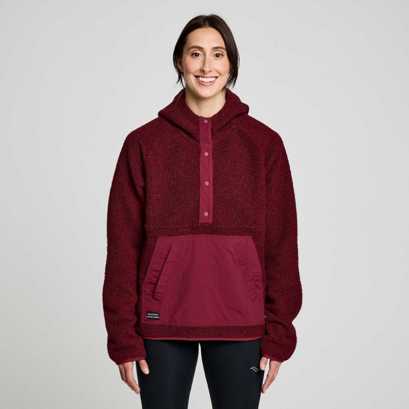 Burgundy Saucony Recovery Sherpa Pullover Women\'s Hoodie | USA SYDKHQ