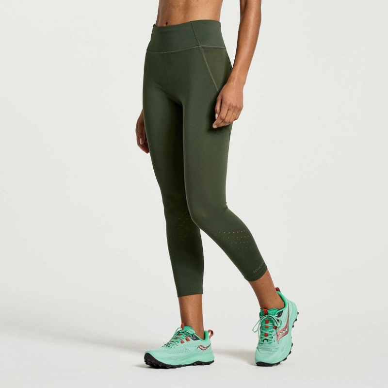 Dark Green Saucony Explorer Utility Crop Women's Tight | USA XCPDEN