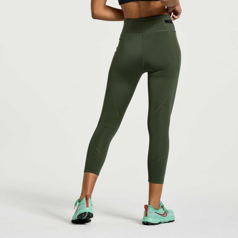 Dark Green Saucony Explorer Utility Crop Women's Tight | USA XCPDEN