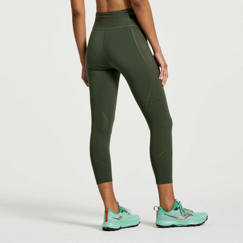 Dark Green Saucony Explorer Utility Crop Women's Tight | USA XCPDEN