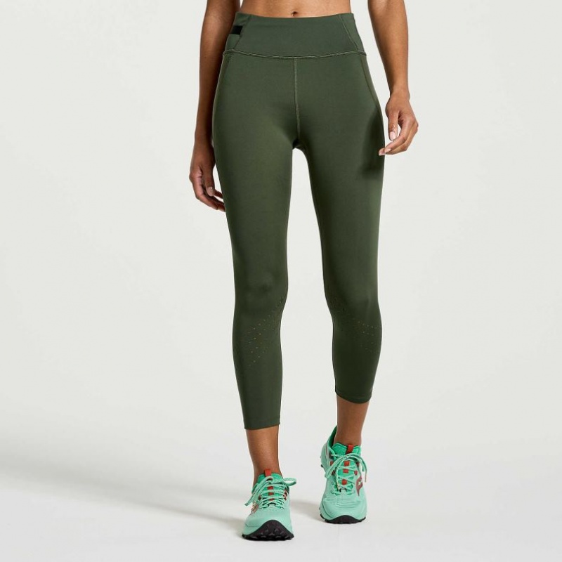 Dark Green Saucony Explorer Utility Crop Women\'s Tight | USA XCPDEN