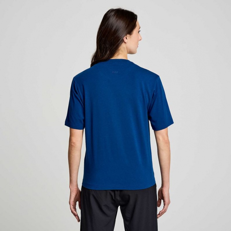 Indigo Saucony Recovery Short Sleeve Women's T-Shirt | USA PSMAWZ