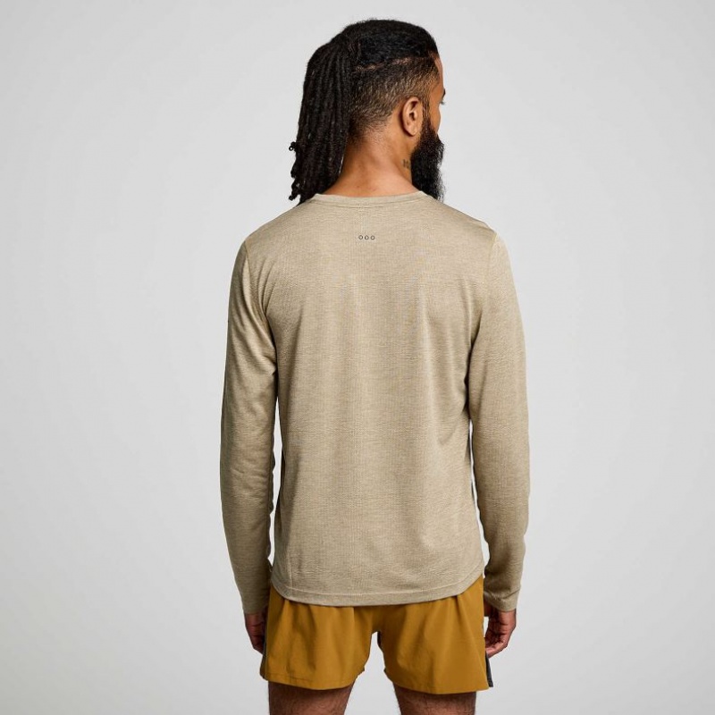 Khaki Saucony Stopwatch Long Sleeve Men's T-Shirt | USA BYXPME