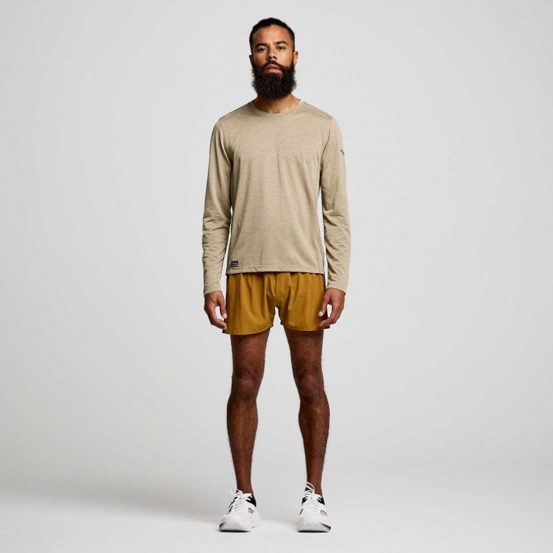 Khaki Saucony Stopwatch Long Sleeve Men's T-Shirt | USA BYXPME