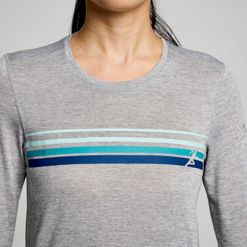 Light Grey Saucony Stopwatch Graphic Long Sleeve Women's T-Shirt | USA TNZSHK