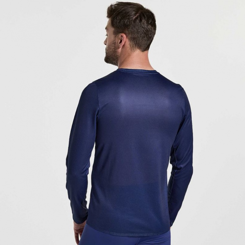 Navy Saucony Elite Long Sleeve Men's T-Shirt | USA EQMZDF