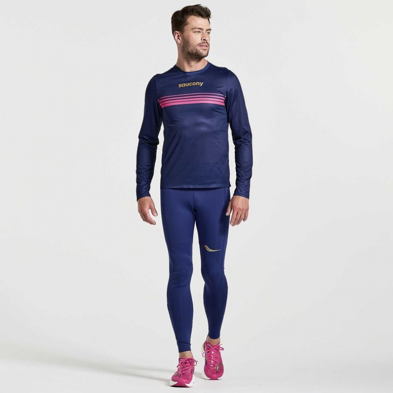 Navy Saucony Elite Long Sleeve Men's T-Shirt | USA EQMZDF