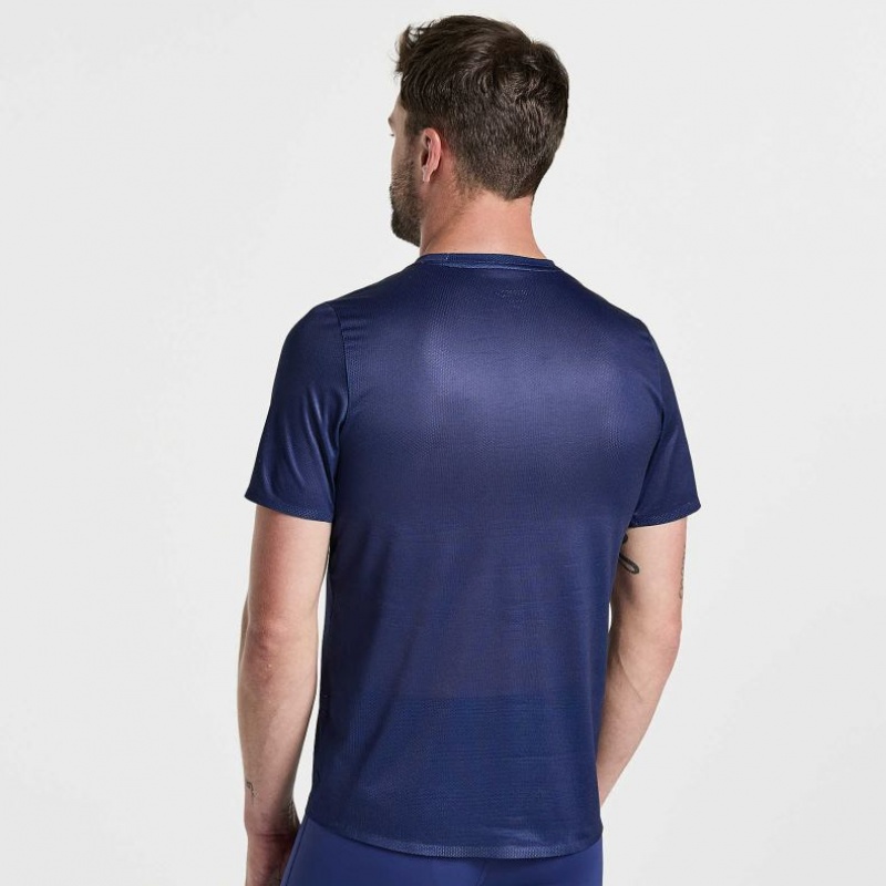 Navy Saucony Elite Short Sleeve Men's T-Shirt | USA NAOLIX