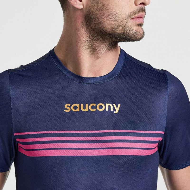 Navy Saucony Elite Short Sleeve Men's T-Shirt | USA NAOLIX