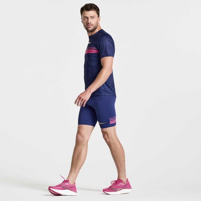 Navy Saucony Elite Short Sleeve Men's T-Shirt | USA NAOLIX