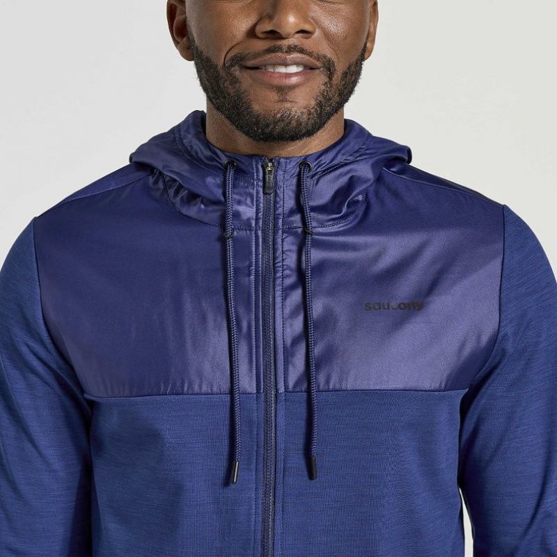 Navy Saucony Solstice Zip Men's Hoodie | USA DEYVFZ