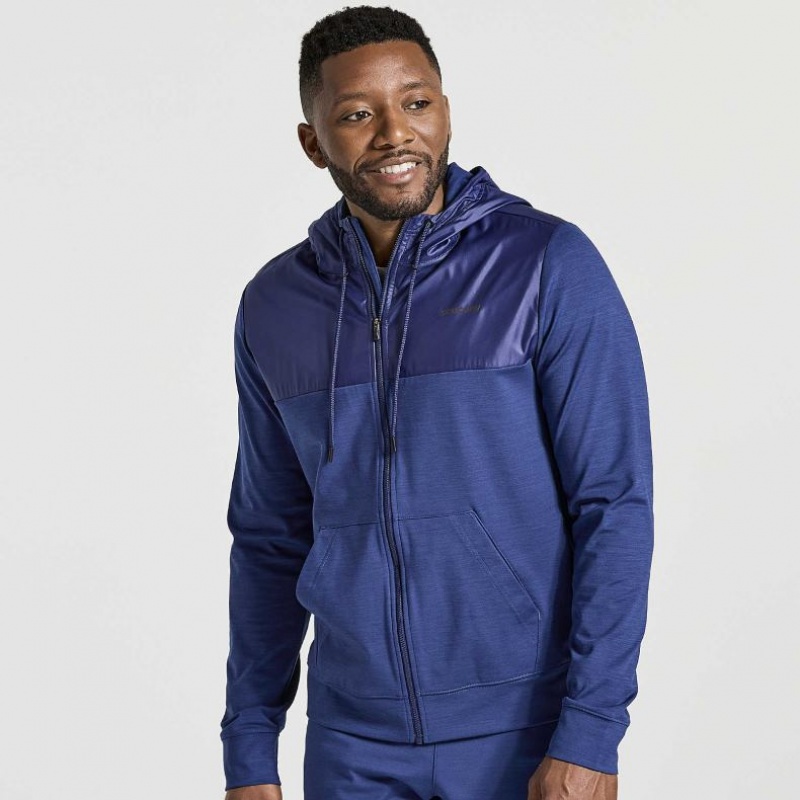 Navy Saucony Solstice Zip Men\'s Hoodie | USA DEYVFZ