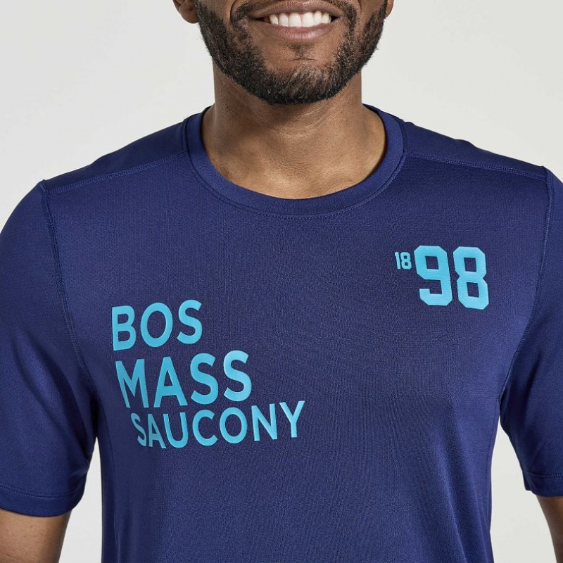 Navy Saucony Stopwatch Graphic Short Sleeve Men's T-Shirt | USA SKFCZM