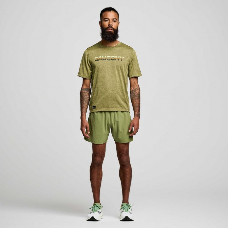 Olive Saucony Stopwatch Graphic Short Sleeve Men's T-Shirt | USA UJKLMH