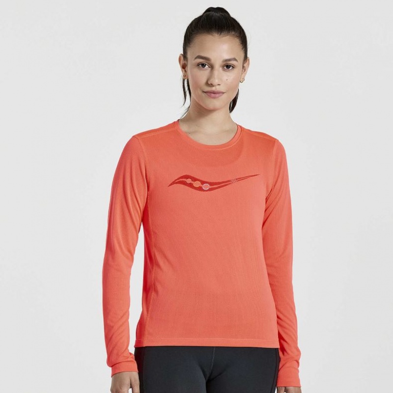 Orange Saucony Stopwatch Graphic Long Sleeve Women\'s T-Shirt | USA ONTIDZ