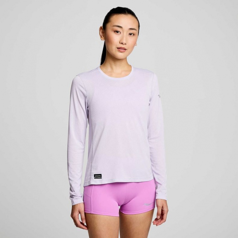 Purple Saucony Stopwatch Long Sleeve Women\'s T-Shirt | USA QKHOYX