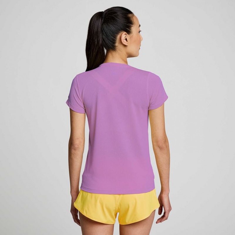 Purple Saucony Stopwatch Short Sleeve Women's T-Shirt | USA YITJPK