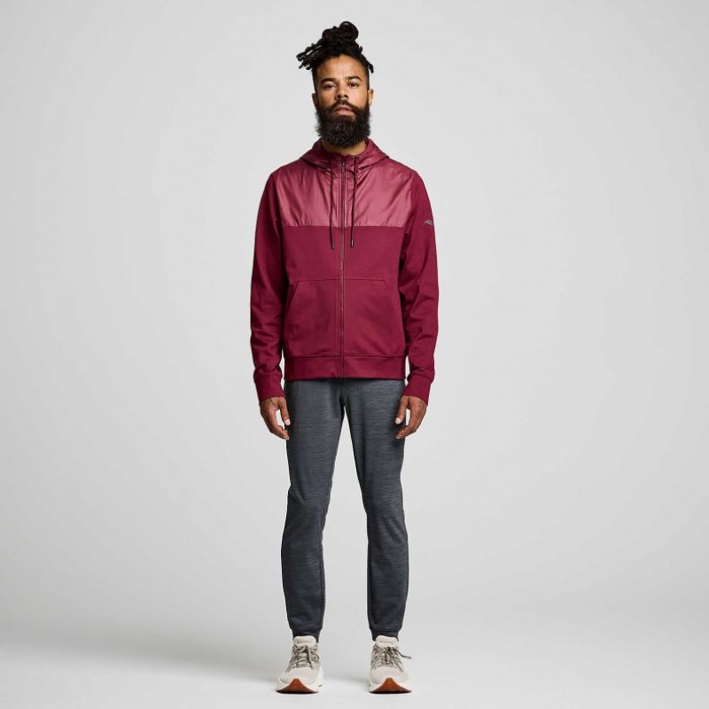 Red Saucony Solstice Zip Men's Hoodie | USA OFLSMU