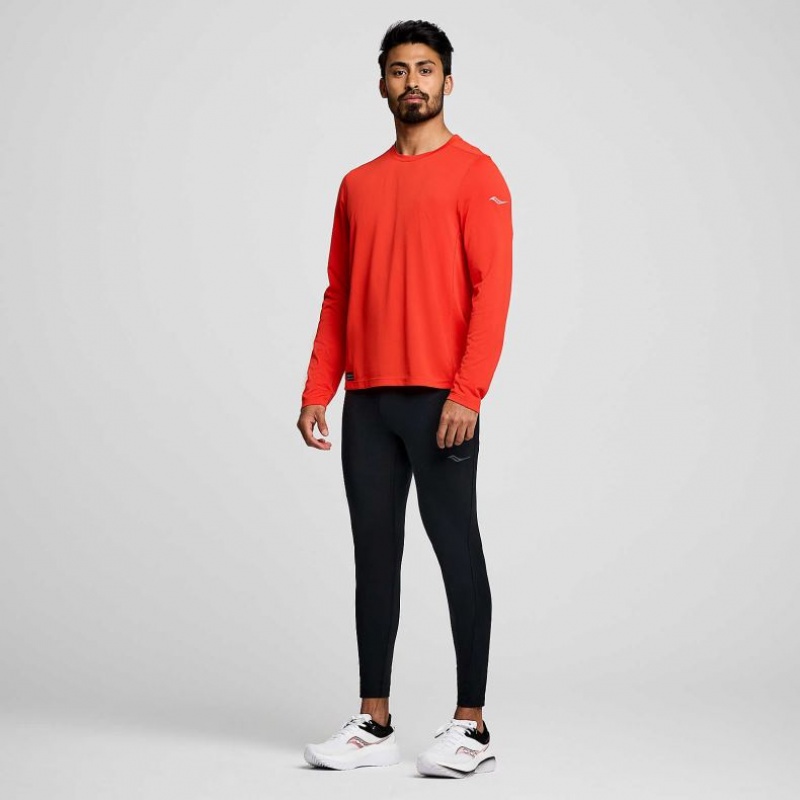 Red Saucony Stopwatch Long Sleeve Men's T-Shirt | USA BWQTXP