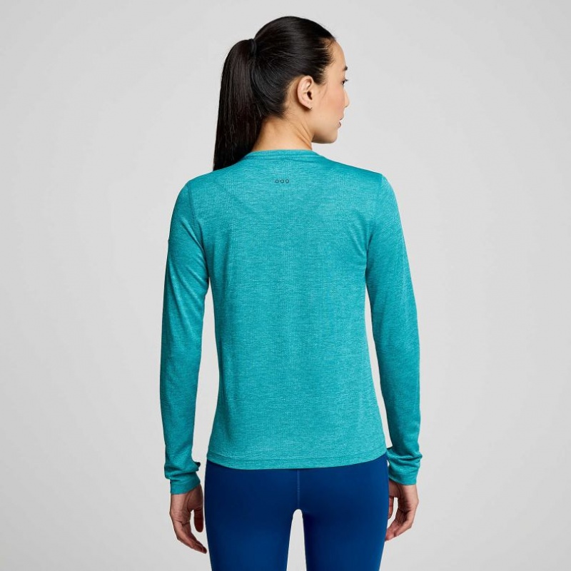 Turquoise Saucony Stopwatch Long Sleeve Women's T-Shirt | USA DHCAUV