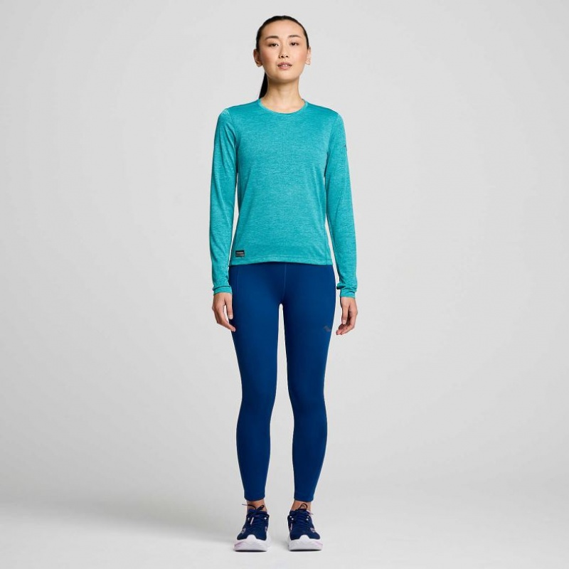 Turquoise Saucony Stopwatch Long Sleeve Women's T-Shirt | USA DHCAUV