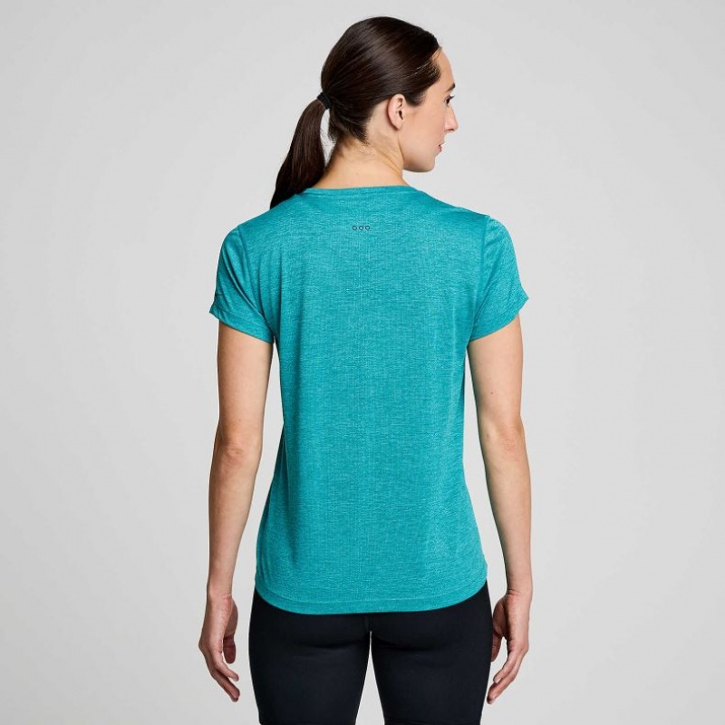 Turquoise Saucony Stopwatch Short Sleeve Women's T-Shirt | USA FNXKSH