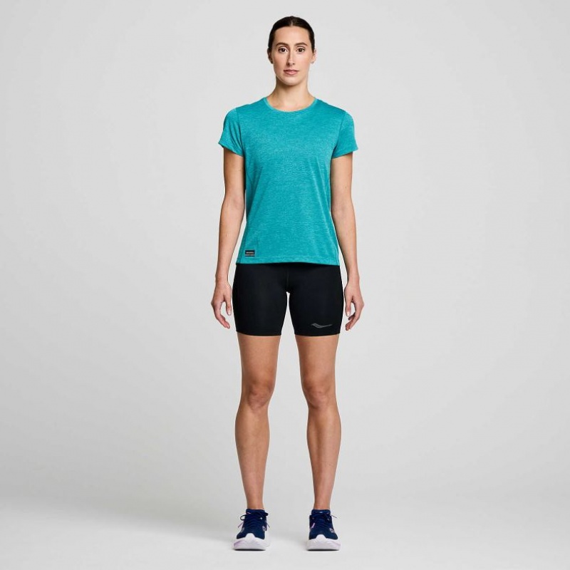 Turquoise Saucony Stopwatch Short Sleeve Women's T-Shirt | USA FNXKSH