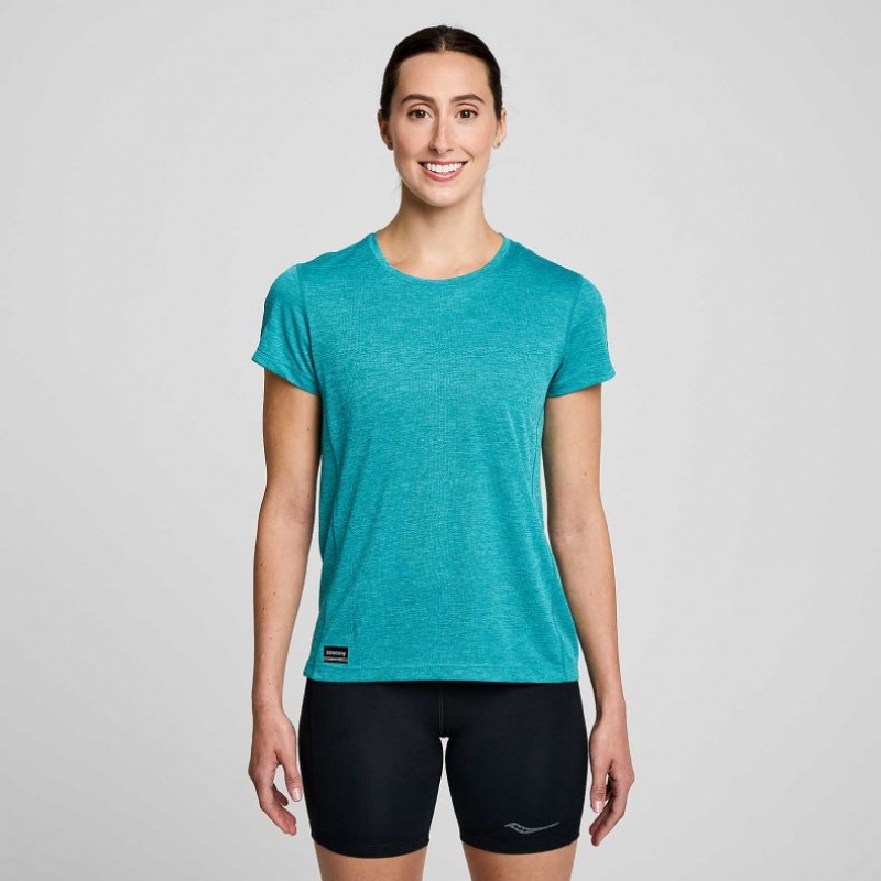 Turquoise Saucony Stopwatch Short Sleeve Women\'s T-Shirt | USA FNXKSH