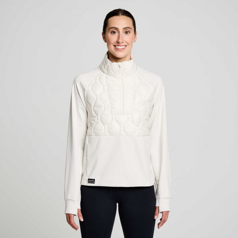 White Saucony Solstice Oysterpuff 1/2 Zip Women\'s Sweatshirt | USA LQIMBO