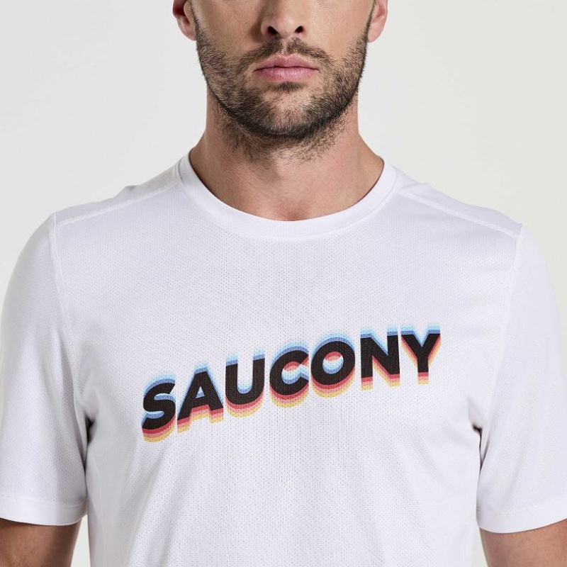 White Saucony Stopwatch Graphic Short Sleeve Men's T-Shirt | USA DMAGZU