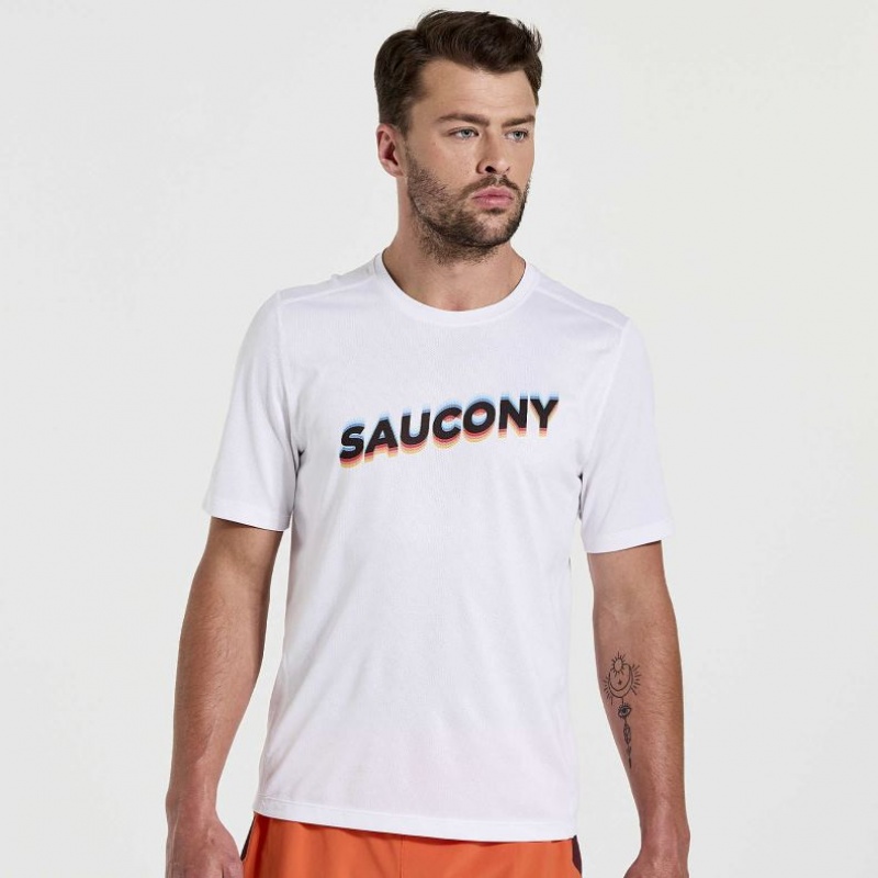 White Saucony Stopwatch Graphic Short Sleeve Men\'s T-Shirt | USA DMAGZU